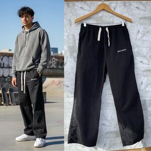 Palm Angels Black Cotton Logo Trousers | Streetwear Aesthetic | Size 44/S